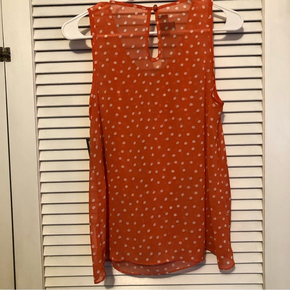 NWT By & By Sleeveless Front Ruffled M Polyester Orange White Polka Dot M Top - Picture 2 of 5